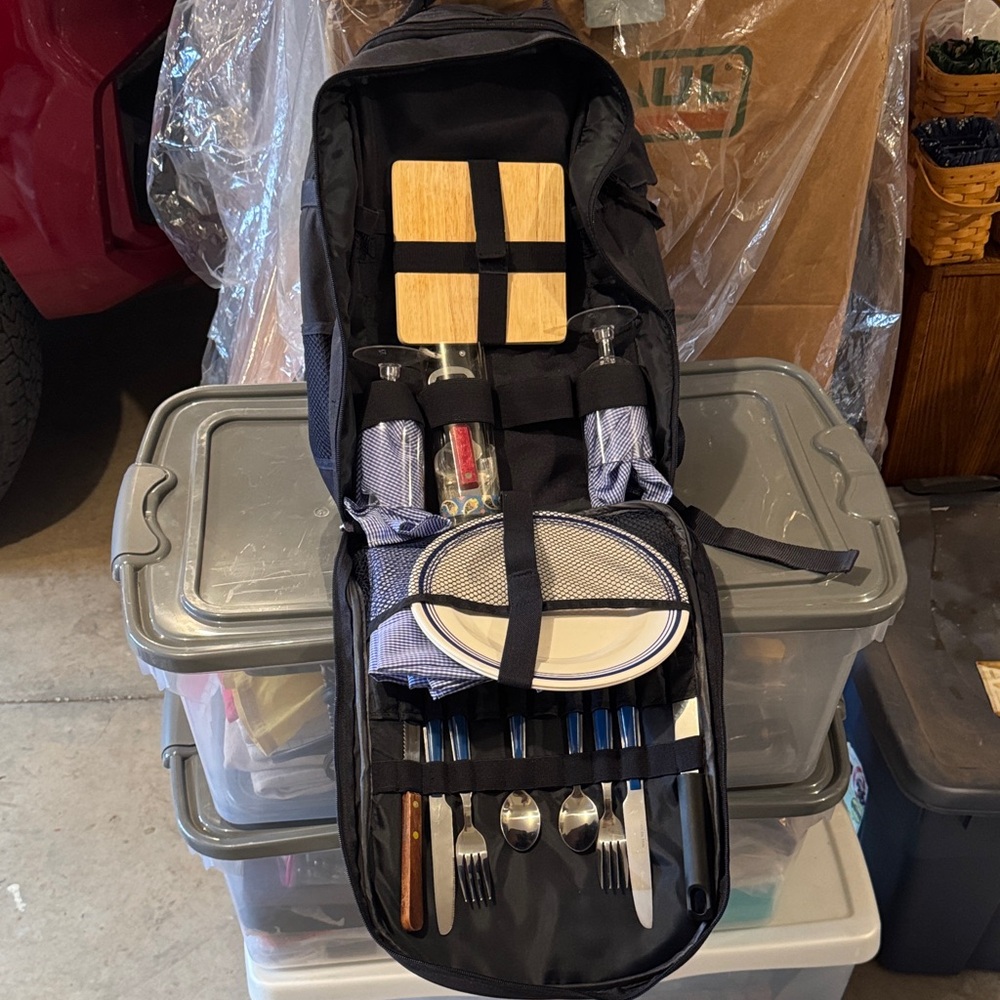 Black Picnic Backpack with Accessories